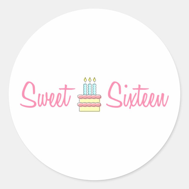 16 . Geburtstag (Geburtstagskuchen) Runder Aufkleber (Vorderseite)