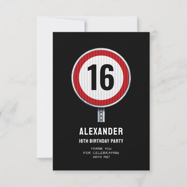 16. Geburtstag Geschwindigkeitsbegrenzung Dankeskarte (Vorderseite)