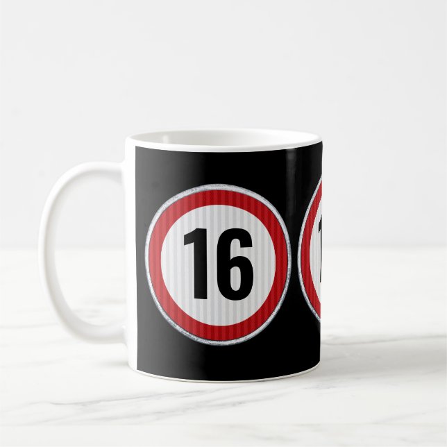 16. Geburtstag Geschwindigkeitsbegrenzung Kaffeetasse (Links)