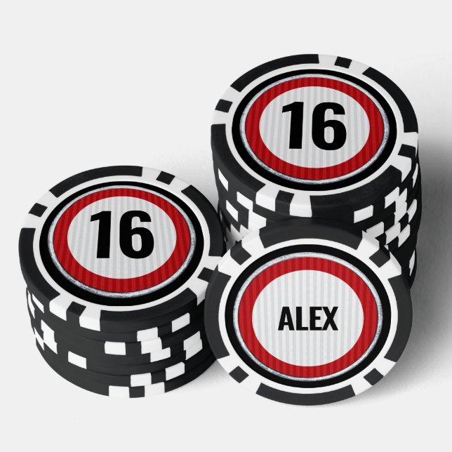 16. Geburtstag Geschwindigkeitsbegrenzung  Pokerchips (Stapel)