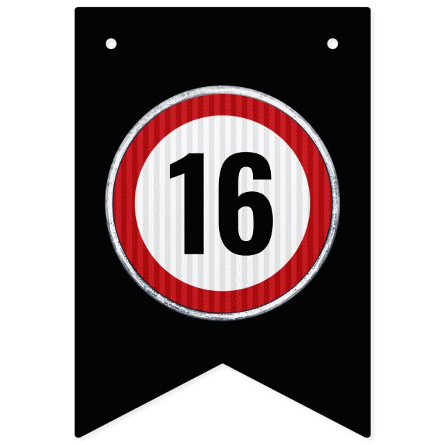 16. Geburtstag Geschwindigkeitsbegrenzung Wimpelkette (Erste Fahne)