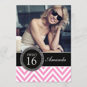 16 . GEBURTSTAG GIRLY PINK ZICKZACK PATTERN EINLADUNG