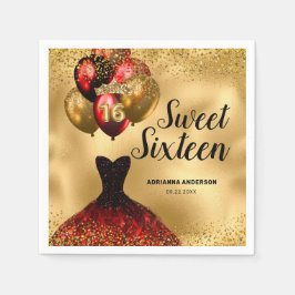 16. Geburtstag Glam Gold Roter Glitzer Sweet 16 Serviette