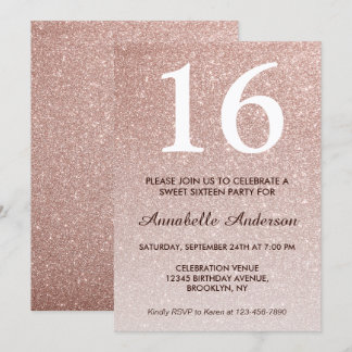 16. Geburtstag Glam Pink Rose Gold Glitzer Ombre Einladung