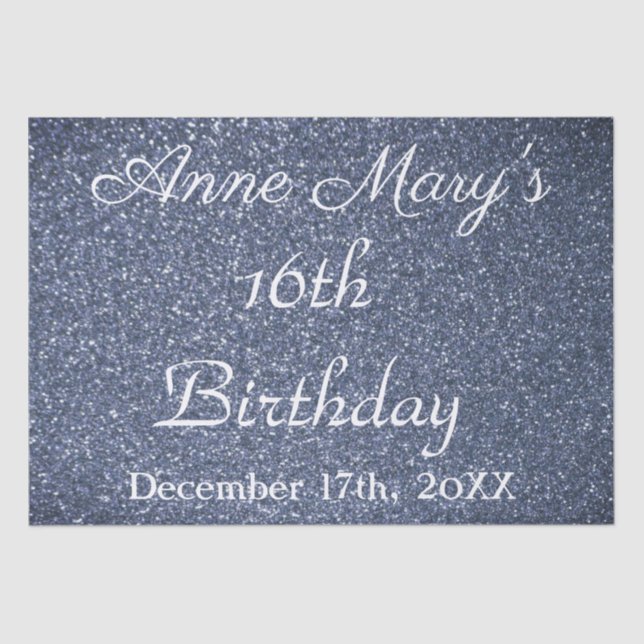 16. Geburtstag Glittery Sparkle Custom Dusty Blue Seidenpapier (Vorderseite)