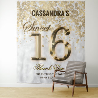 16 . Geburtstag Gold Imitate Foil Glitzer Tapestry Wandteppich