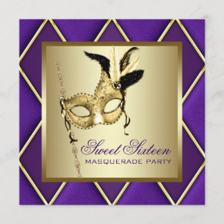 16 . Geburtstag Gold Lila Masquerade Party Einladung
