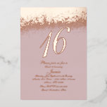 16 . Geburtstag Gold Pressen Glitzer Blush Foil Folieneinladung<br><div class="desc">Sweet 16 Einladungen mit Real Foil Glitzer Blush</div>