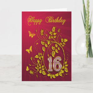 16. Geburtstag goldene Schmetterlinge Karte