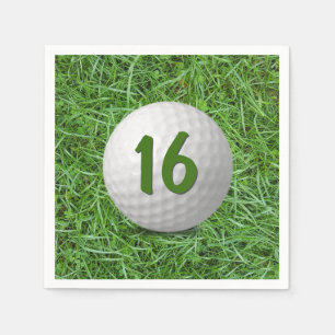 16. Geburtstag Golf Ball auf Gras Serviette