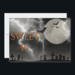 16 . Geburtstag Halloween Party Einladung<br><div class="desc">Beängstigende 16 . Geburtstag Geburtstagsparty Einladung. Halloween Thema mit schwarzen Fledermäusen und Vollmond über einem dunklen und gruseligen Friedhof. Die Schrift ist eine metallische Orange mit einem Glüheffekt. Schriftart auf der Rückseite kann auf Ihre Bedürfnisse angepasst werden.</div>