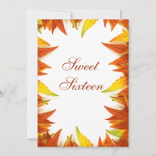 16 . Geburtstag Herbst/Herbstlaub Doppelseite Einladung (Vorderseite)