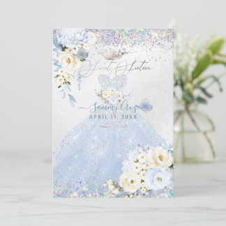16 . Geburtstag Holographic Dusty Blue Silver Dres Einladung