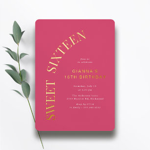 16 . Geburtstag   Hot Pink und Gold 16. Geburtstag Folieneinladung