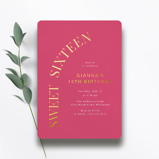 16 . Geburtstag | Hot Pink und Gold 16. Geburtstag Folieneinladung