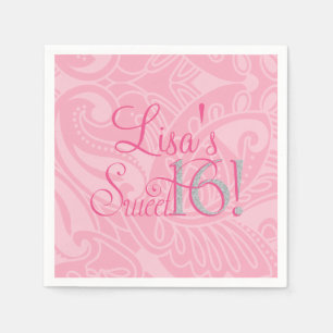 16 . Geburtstag, Hübsch rosa, Custom Napkins Serviette