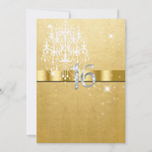 16 . Geburtstag, Imitate Glitzer, Gold, Weiß, kund Einladung
