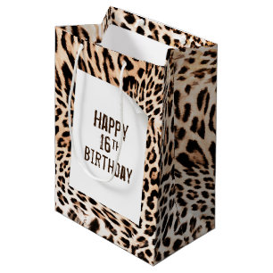 16. Geburtstag Leopard Fur Print Medium Geschenkta Mittlere Geschenktüte