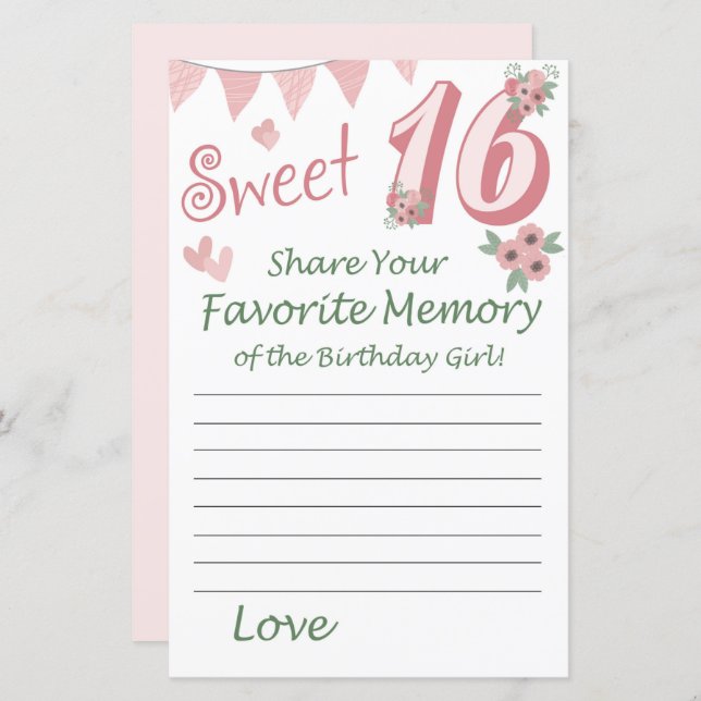 16. Geburtstag Lieblingsgedächtnis des Geburtstags (Vorne/Hinten)