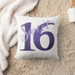 16. Geburtstag   Lila Aquarellgrunge und Glitzer Kissen