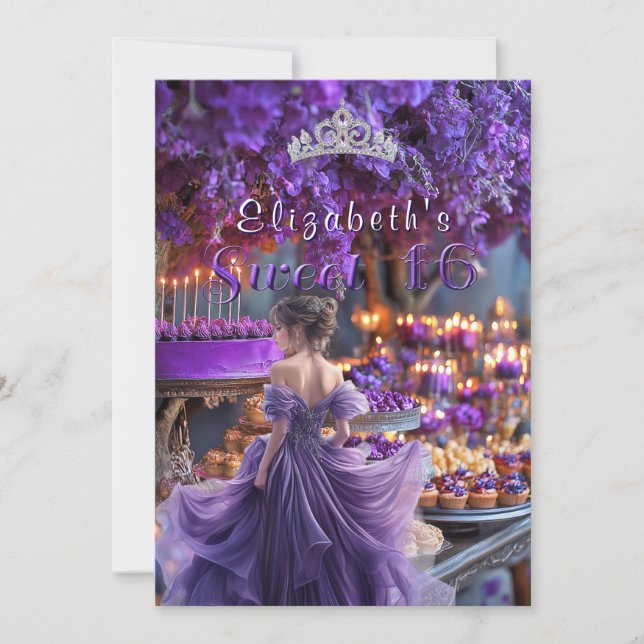16 . Geburtstag Lila Dress Blume Cake Einladung (Vorderseite)