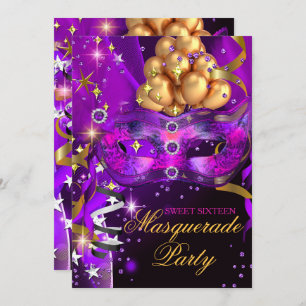 16 . Geburtstag Lila Gold Black Masquerade Party Einladung