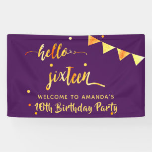 16. Geburtstag lila Gold hello 16 typografischer N Banner