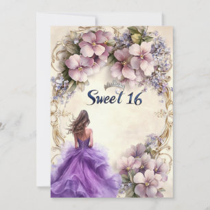 16 . Geburtstag Lila Kleid Rosa Floral Einladung