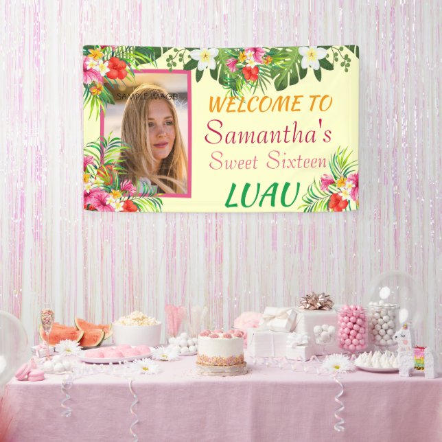 16 . Geburtstag Luau, Rosa Hibiskus Tropical Banner (Party)