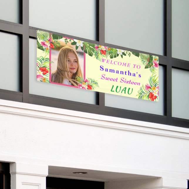 16 . Geburtstag Luau, Rosa Hibiskus Tropischer Ban Banner (Äußeres Gebäude)