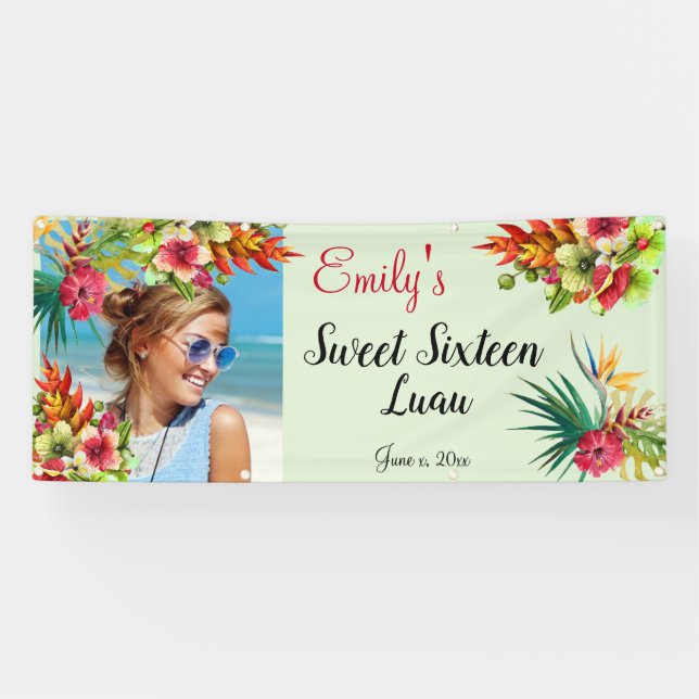 16 . Geburtstag Luau, Roter Hibiskus, Custom Banner (Horizontal)