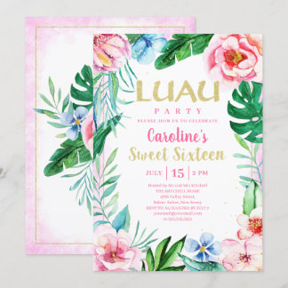 16 . Geburtstag Luau Tropical Floral Pink Hawaiian Einladung