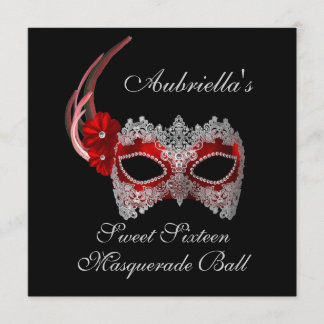 "16. Geburtstag-Maskerade-Ball-" rote/weiße Maske Einladung