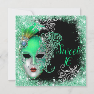 16 . Geburtstag, Masquerade Ball Türkis Glitzer Einladung