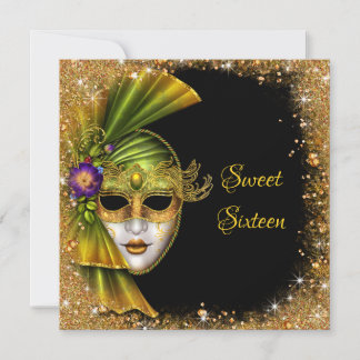 16 . Geburtstag, Masquerade, Gold Glitzer Einladun Einladung