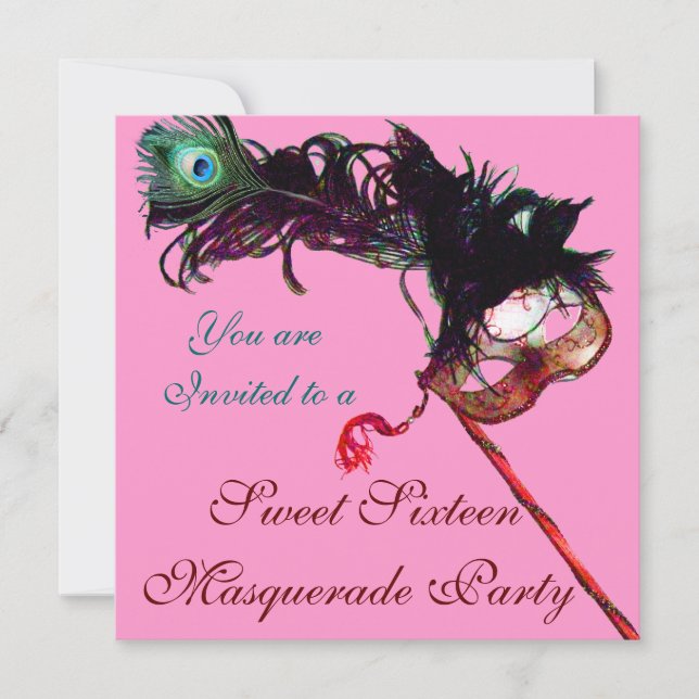 16 . GEBURTSTAG MASQUERADE PARTY Pink Gold Metalli Einladung (Vorderseite)