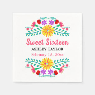 16 . Geburtstag Mexican Fiesta Weiß und Rosa Flora Serviette