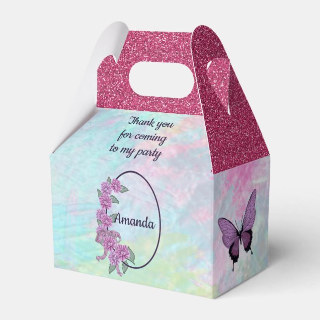 16 . Geburtstag mit Platterbsen und Schmetterling Geschenkschachtel (Vorderseite)