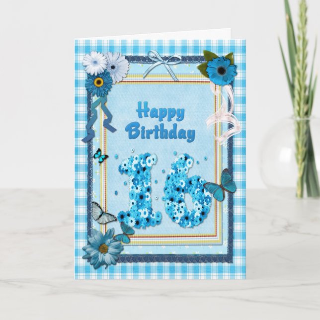 16. Geburtstag mit Scrapbook-Effekt Karte (Vorderseite)