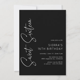 16 . Geburtstag | Moderner Minimal Schwarz 16. Geb Einladung