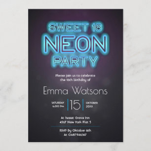 16 . Geburtstag Neon Party Blue Einladung