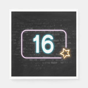 16. Geburtstag Neon Sign On Brick Serviette