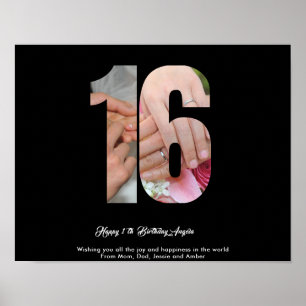 16. Geburtstag Nummer 16 Benutzerdefinierte Foto-C Poster