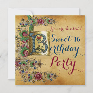 16 GEBURTSTAG PARTY ANTIQUE FLORAL PARCHMENT EINLADUNG