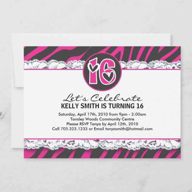 16 . Geburtstag Party Einladung (Vorderseite)