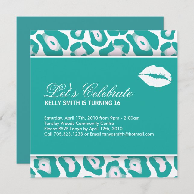 16 . Geburtstag-Party Einladung (Vorne/Hinten)