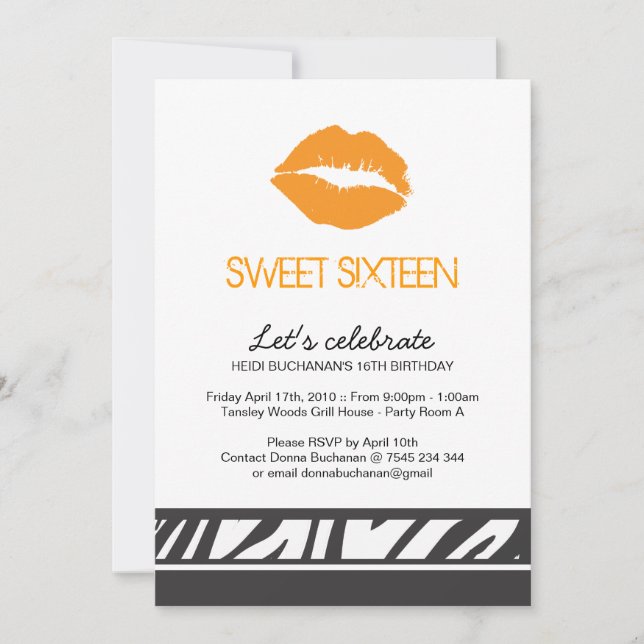 16 . Geburtstag Party Einladung (Vorderseite)
