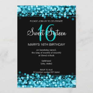 16 . Geburtstag Party Glitzern Aquamarin Blue Einladung