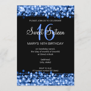 16. Geburtstag-Party-Glitzern blau Einladung