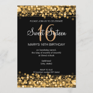 16 . Geburtstag Party Glitzern Gold Einladung
